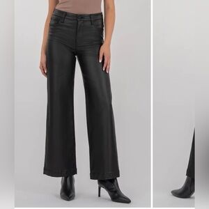 High Rise Wide Leg Black Faux Leather Pants